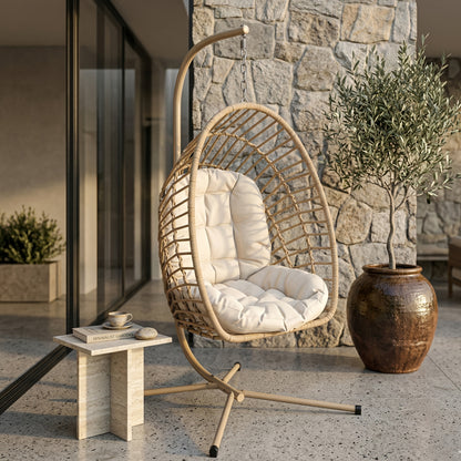 Hanging Rattan Egg Chair with Stand, Foldable, 350 lbs, Outdoor