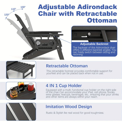 HDPE Adirondack Chair with Ottoman, Adjustable, All-Weather