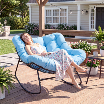Oversized Papasan Rocking Chair, 450 lbs Capacity, Cushioned