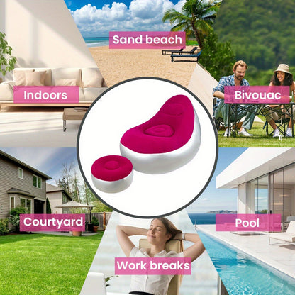 Inflatable Outdoor Lounge Chair & Footstool, Portable, Heavy-Duty