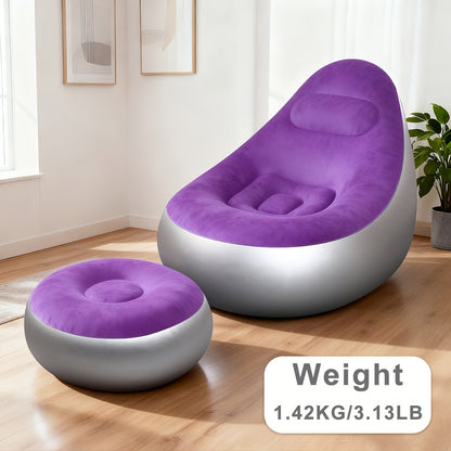 Inflatable Outdoor Lounge Chair & Footstool, Portable, Heavy-Duty