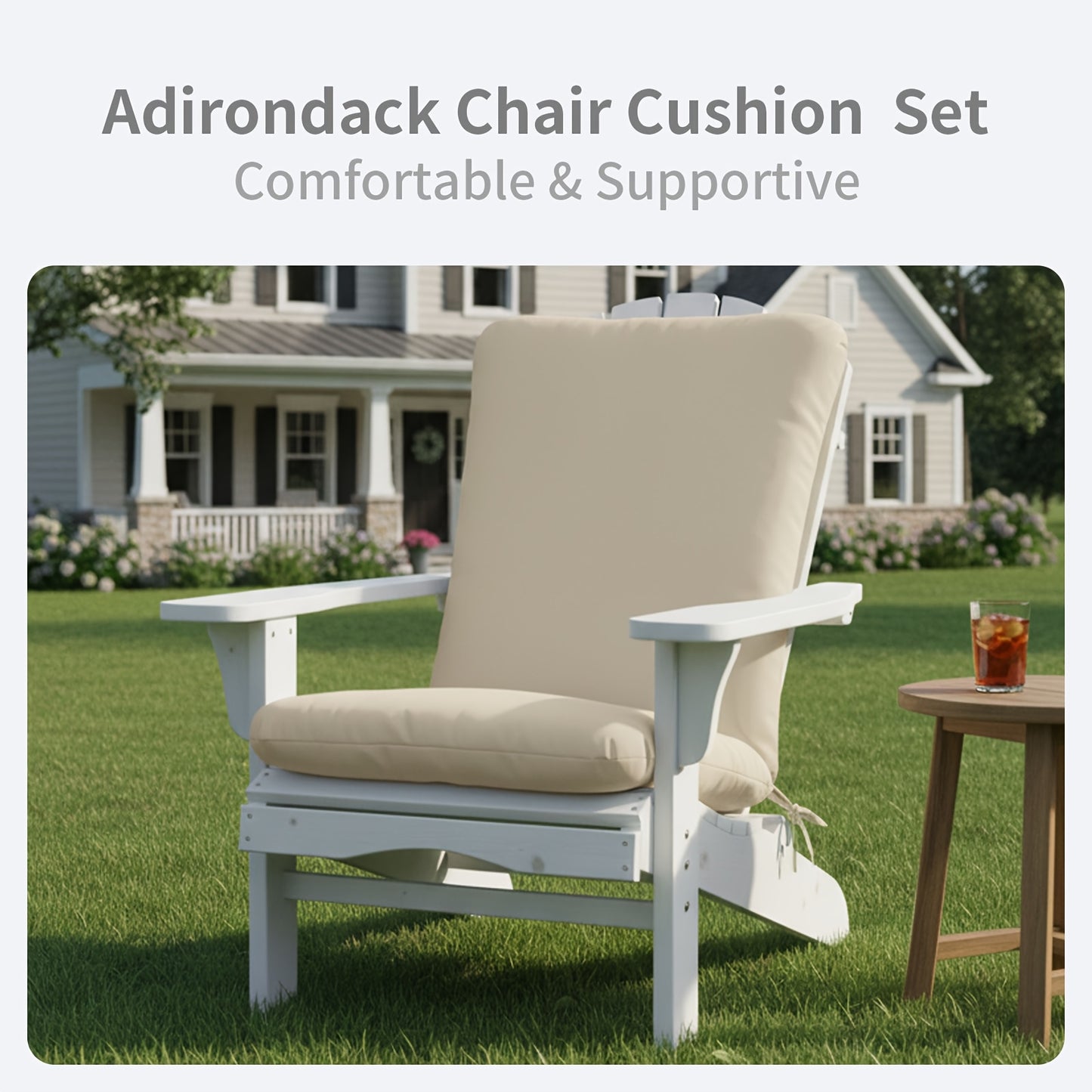 Adirondack Chair Cushion with Ties, Weatherproof, 2" Thick, Cream