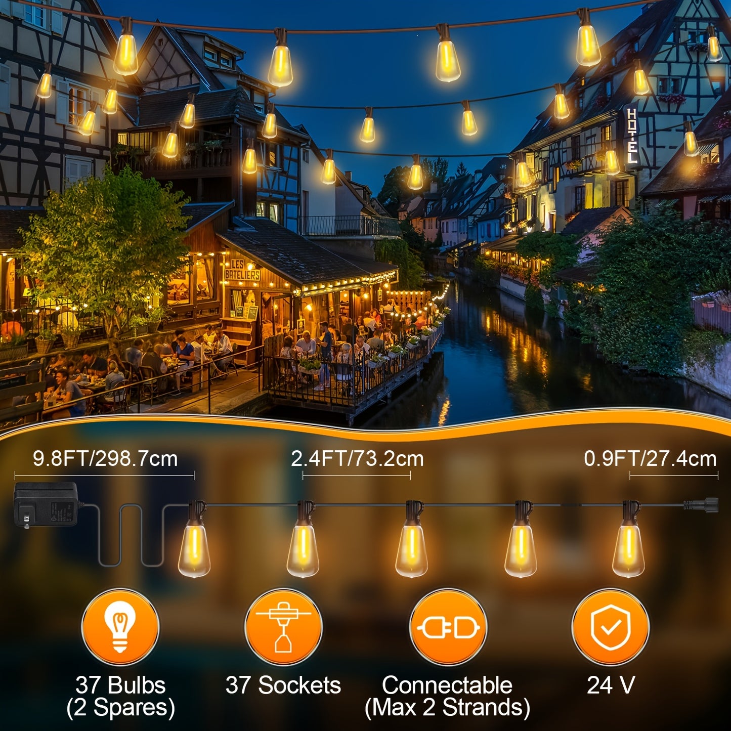Outdoor LED String Lights with Remote, ST38, Waterproof, 100–200ft