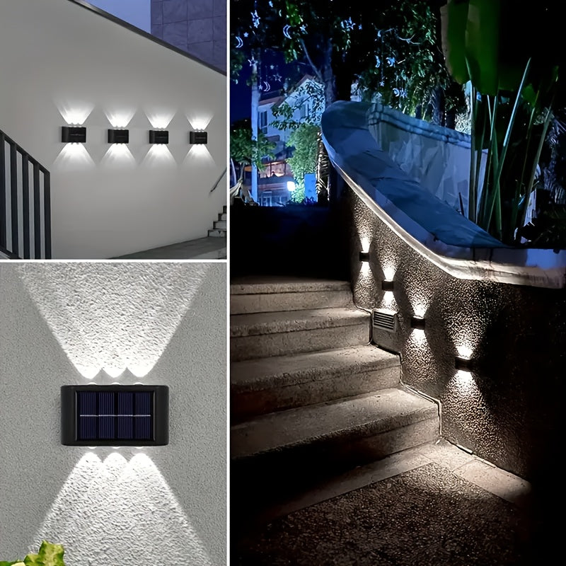Solar LED Wall Sconces, Up/Down Light, IP44 Waterproof, 4-Pack