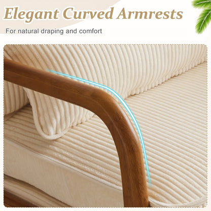 Mid-Century Accent Chair, Wide Armrests, Upholstered, with Pillow
