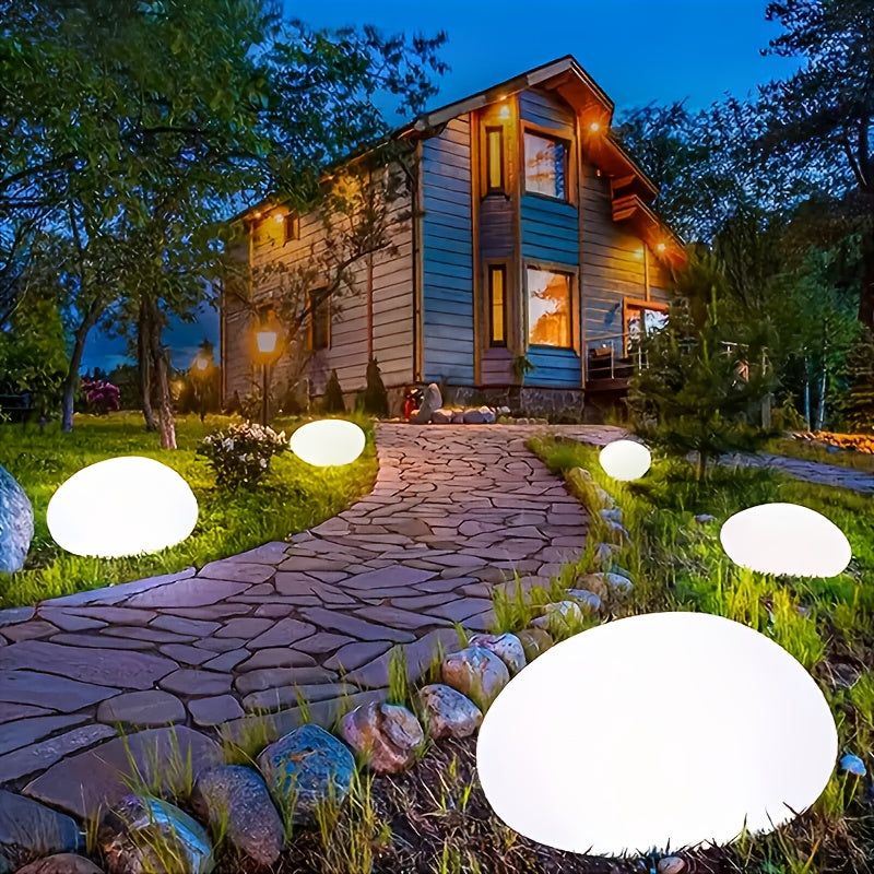 Solar Luminous Pebble Garden Lights, 4-Pack, Warm or White