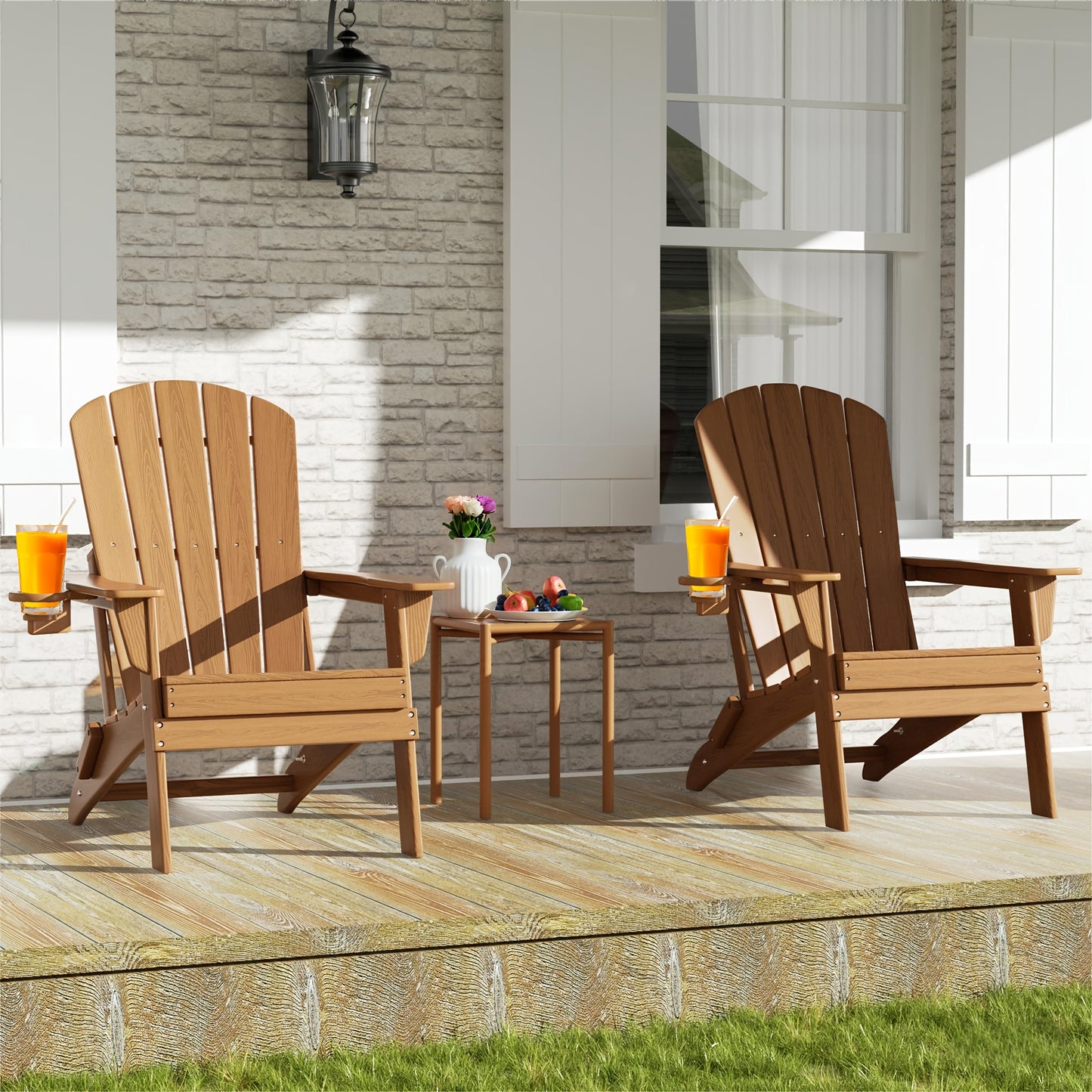 Folding Adirondack Chair, HDPE, All-Weather, Built-In Cup Holder