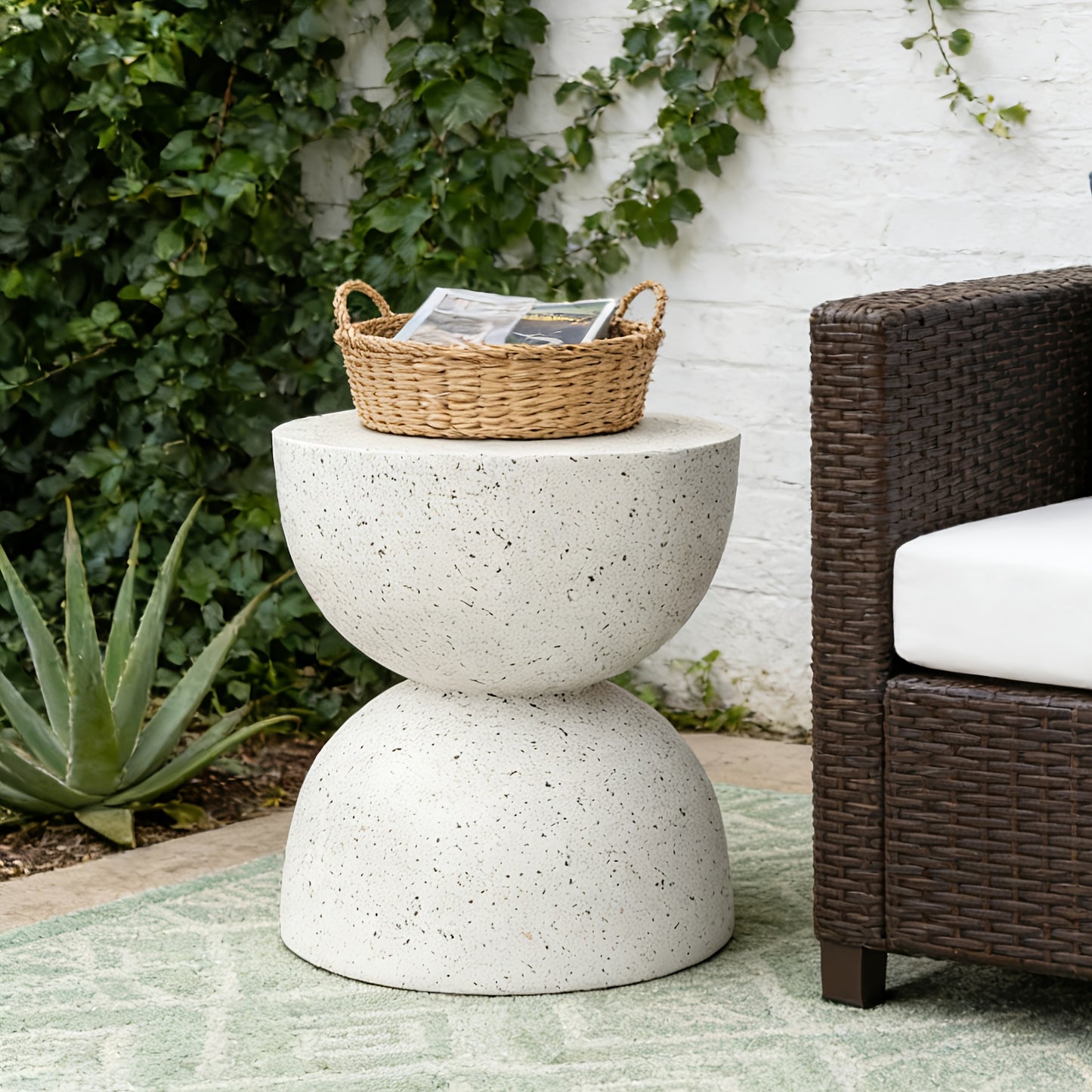 Faux Terrazzo Garden Stool & Accent Table, 17.5", Concrete Look