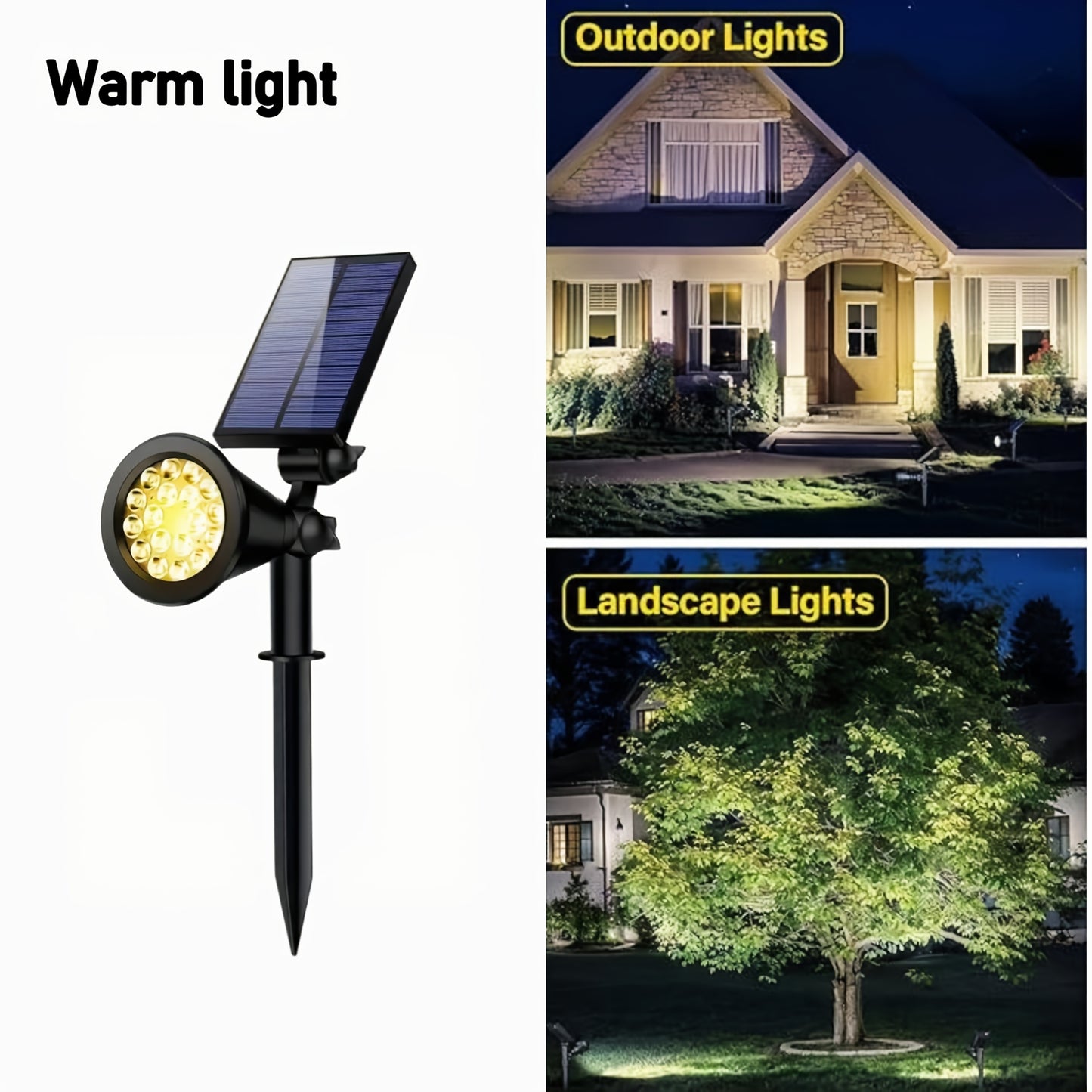 Solar Landscape Spotlights, 18 LEDs, IP44, 3-Level Dimming