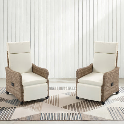 Rattan Recliner Chair Set of 2, 90–135° Adjustable, Rocking Footrest