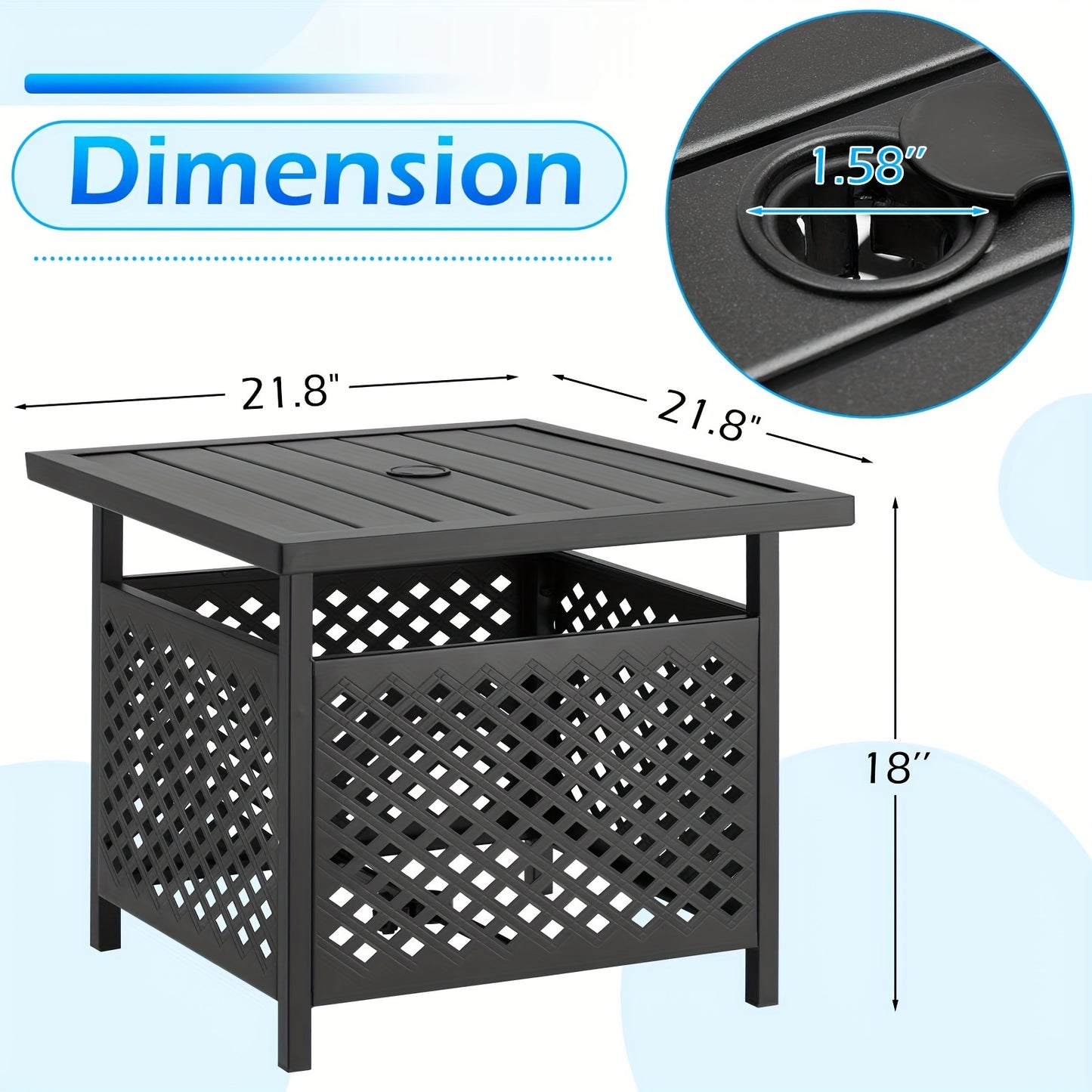Metal Patio Side Table with Umbrella Hole, All-Metal, Outdoor