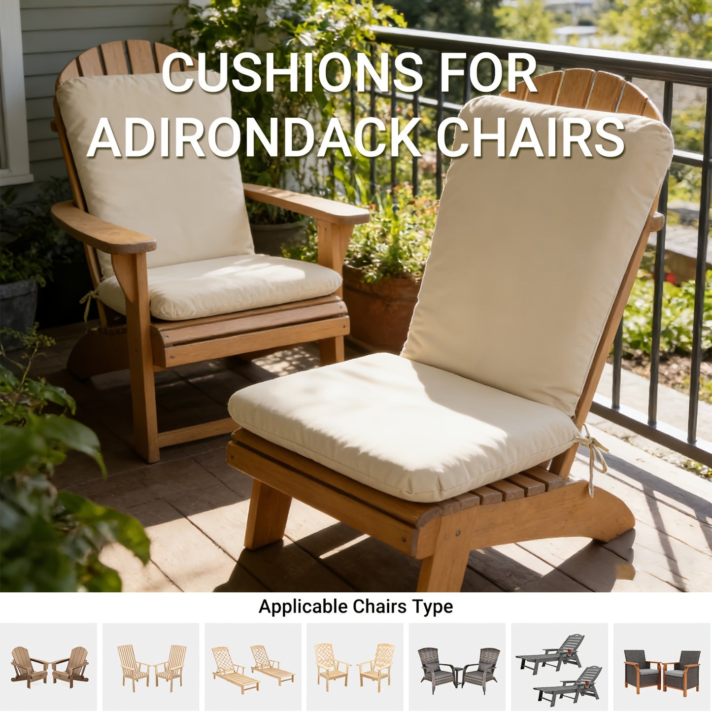 Adirondack Chair Cushion, 47" × 19", Fade-Resistant, 1 or 2-Pack