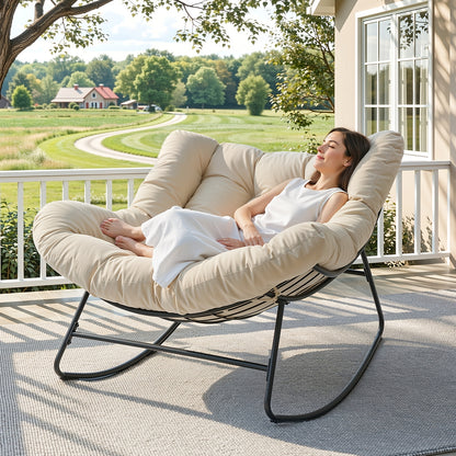 Oversized Papasan Rocking Chair, 450 lbs Capacity, Cushioned