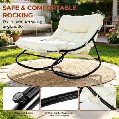 Papasan Rocking Chair with Ottoman, Metal Frame, Cushioned