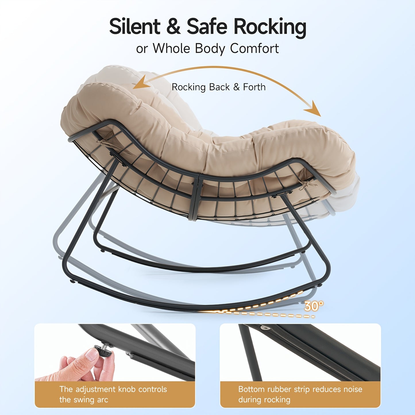 Oversized Papasan Rocking Chair, 450 lbs Capacity, Cushioned