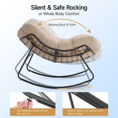 Oversized Papasan Rocking Chair, 450 lbs Capacity, Cushioned