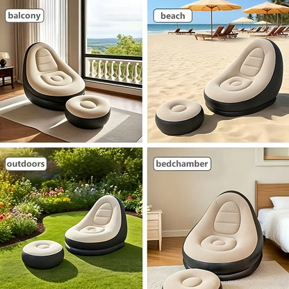 Inflatable Outdoor Lounge Chair & Footstool, Portable, Heavy-Duty