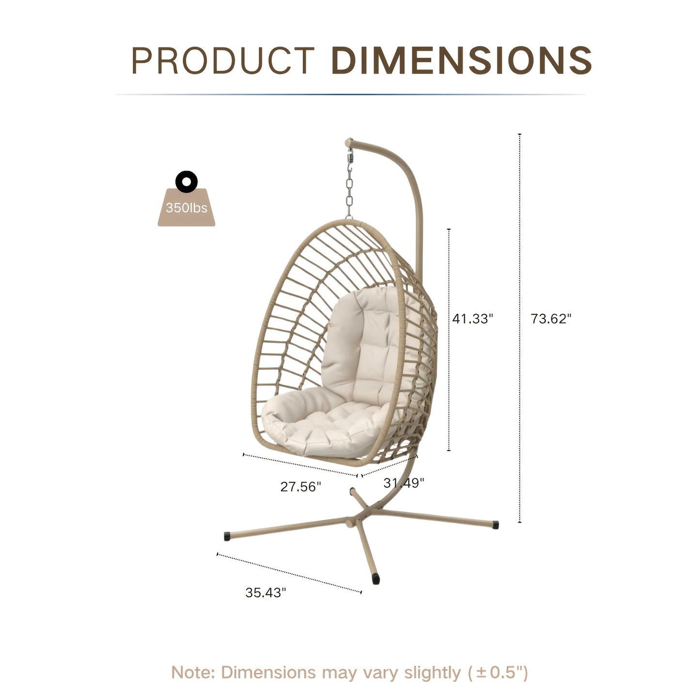 Hanging Rattan Egg Chair with Stand, Foldable, 350 lbs, Outdoor