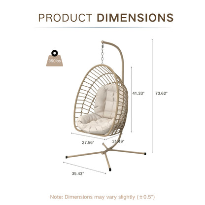 Hanging Rattan Egg Chair with Stand, Foldable, 350 lbs, Outdoor