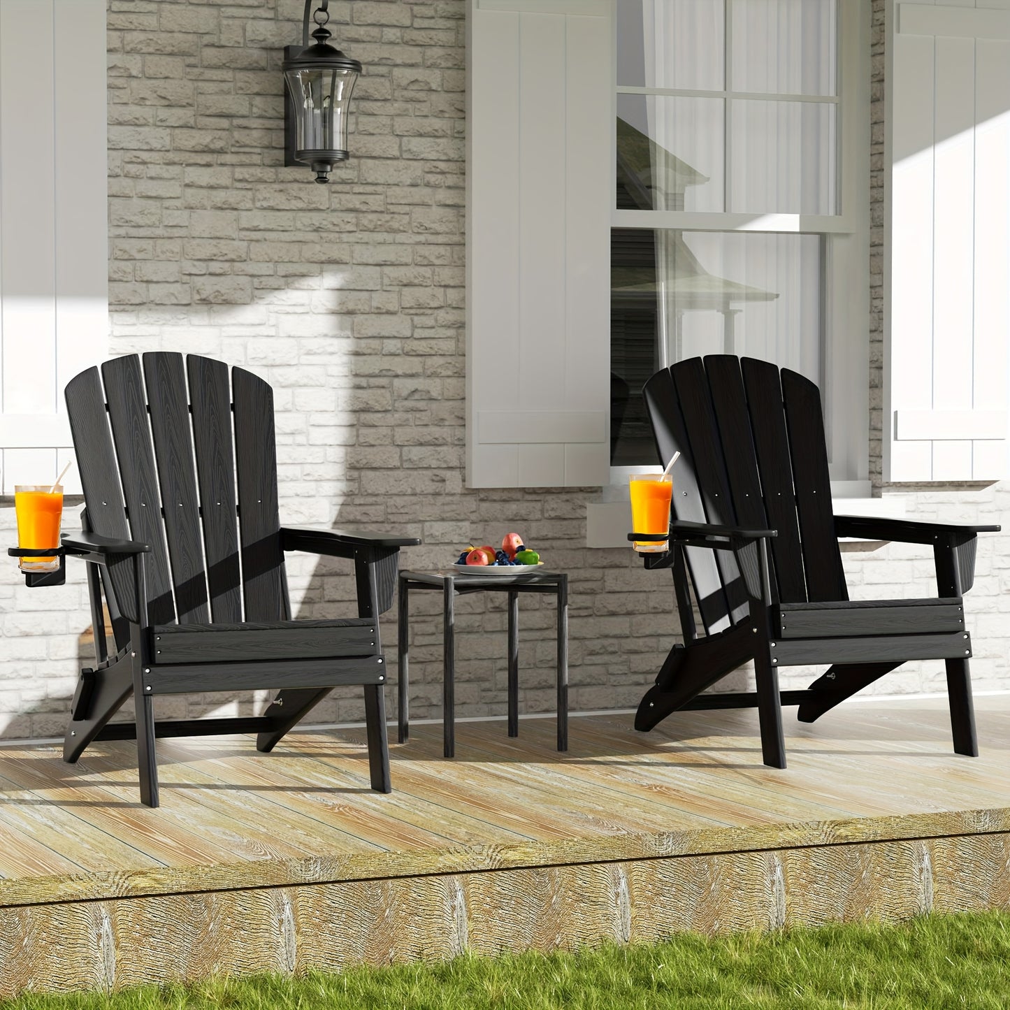 Folding Adirondack Chair, HDPE, All-Weather, Built-In Cup Holder