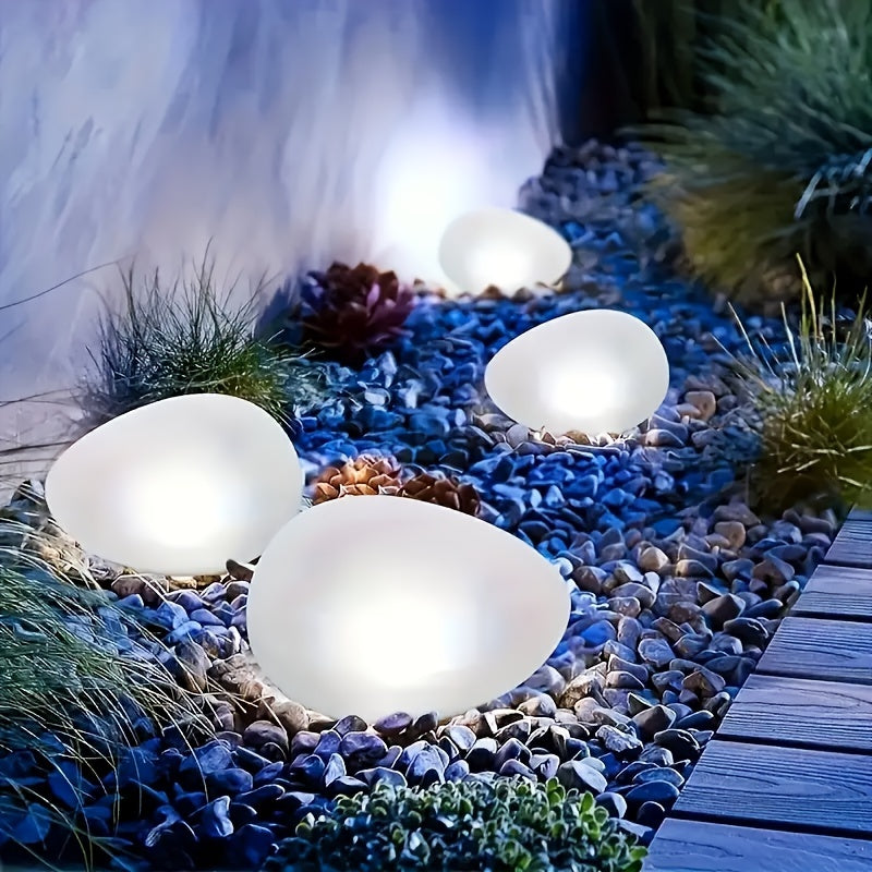 Solar Luminous Pebble Garden Lights, 4-Pack, Warm or White
