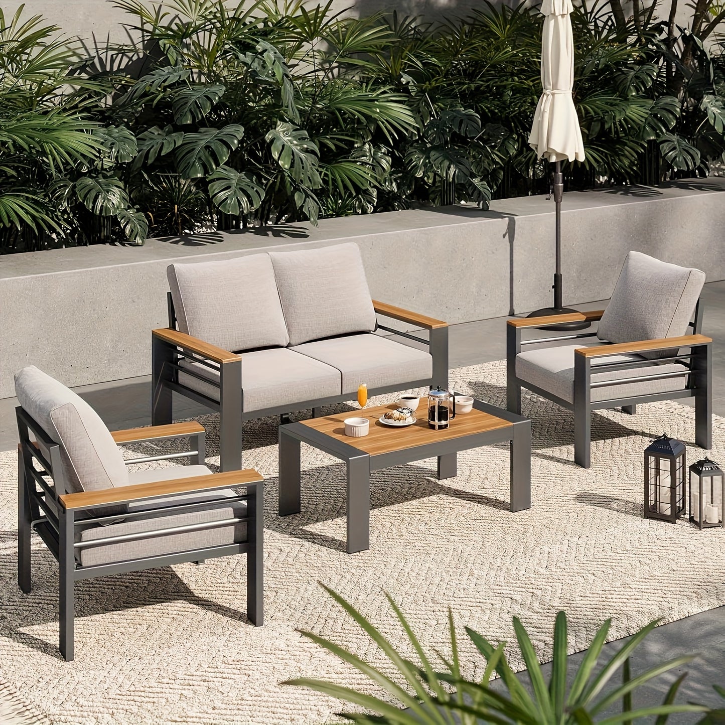 Aluminium Outdoor Patio Furniture Set with Cushions, 4–7 Seats