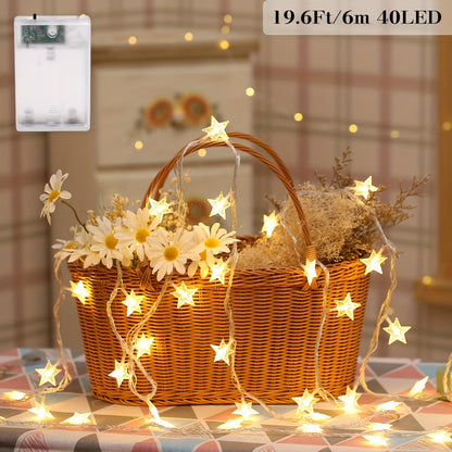 LED Star Fairy String Lights, Battery Powered, Warm White