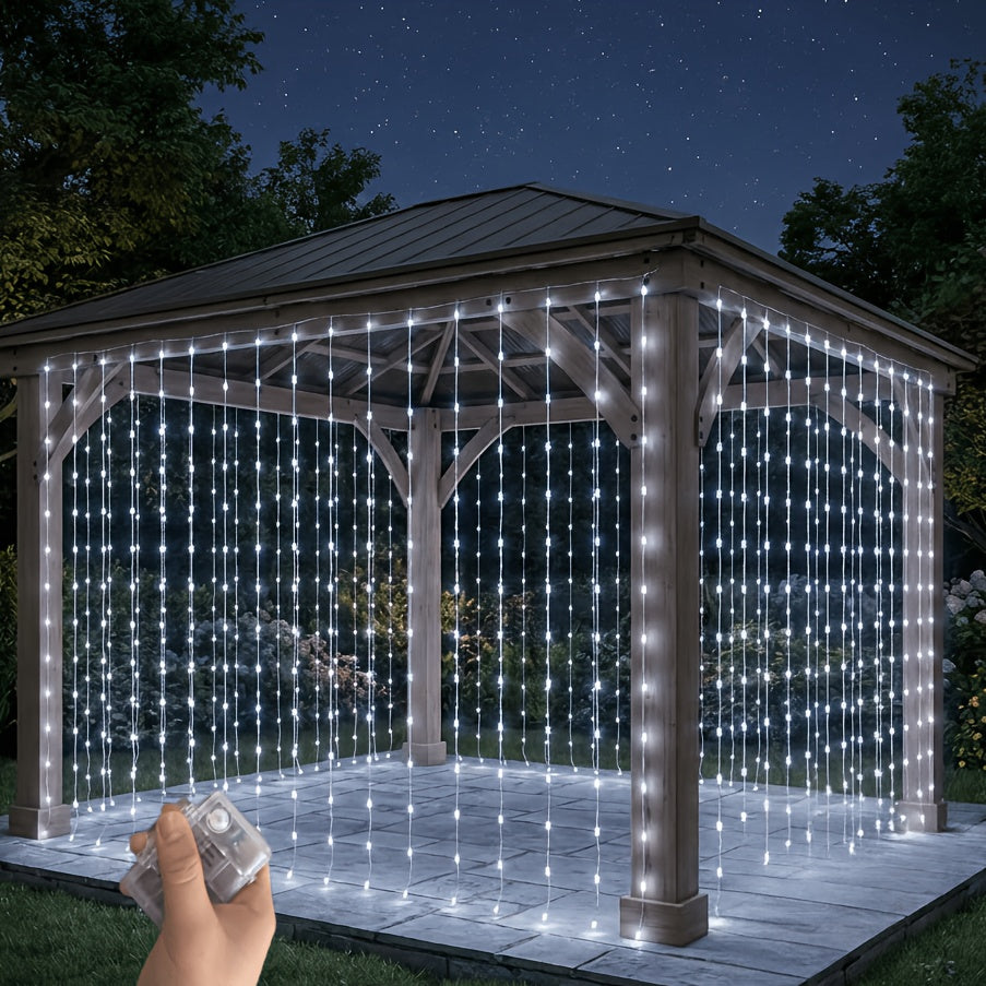 LED Waterfall Curtain Fairy Lights, 305 LEDs, 8 Modes, 10×10ft