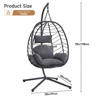 Rattan Wicker Egg Swing Chair with Stand, 350 lbs, Indoor/Outdoor