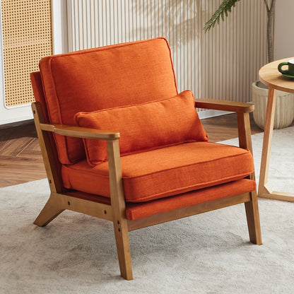 Mid-Century Accent Chair, Wide Armrests, Upholstered, with Pillow