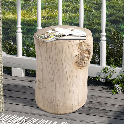 Tree Stump Garden Side Table, 15", Faux Slate, Weather-Resistant