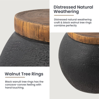 Concrete-Look Garden Side Table, 17", Wooden Top, Indoor/Outdoor