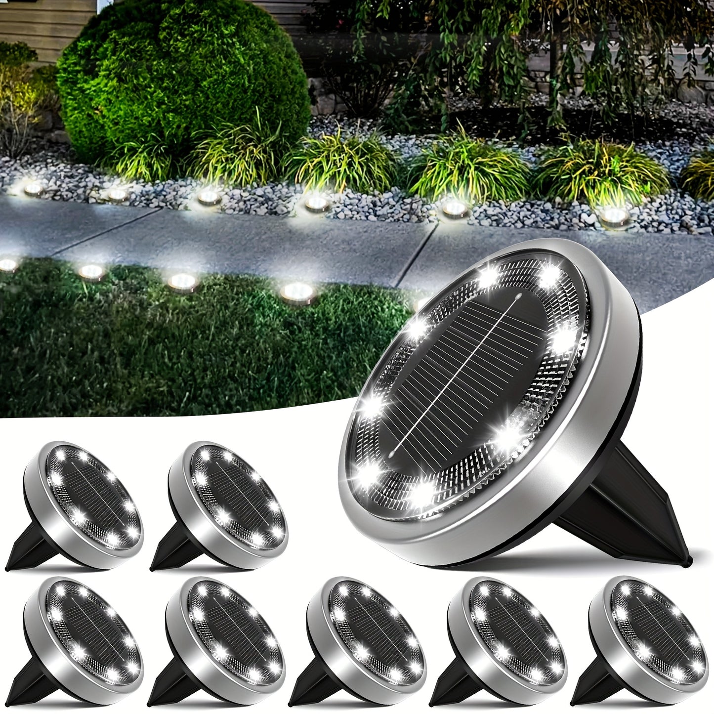 Solar In-Ground Garden Lights, 8 LEDs, IP44, 4–24 Pack