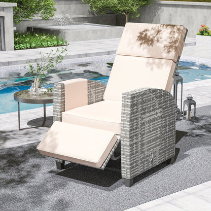 Wicker Outdoor Recliner, Lay-Flat, Flip Table, Push-Back Design