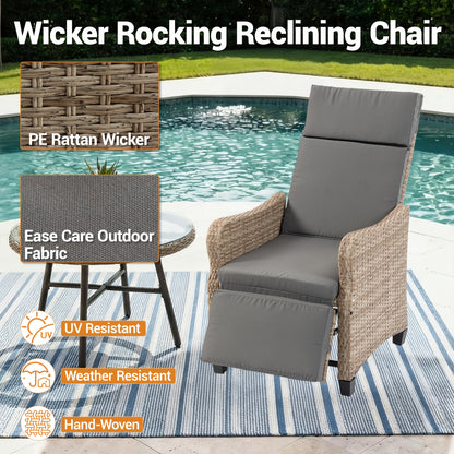 Rattan Recliner Chair Set of 2, 90–135° Adjustable, Rocking Footrest