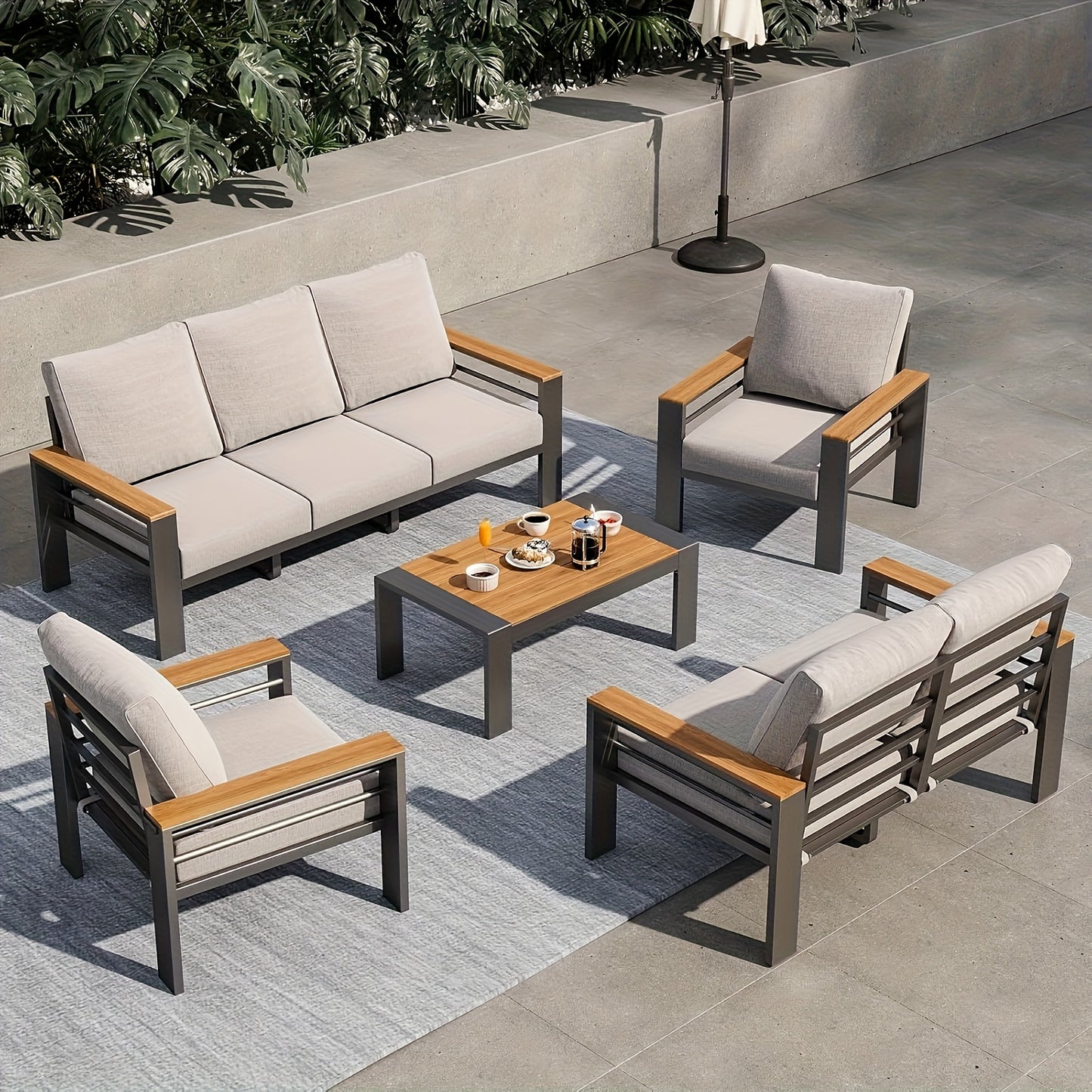 Aluminium Outdoor Patio Furniture Set with Cushions, 4–7 Seats