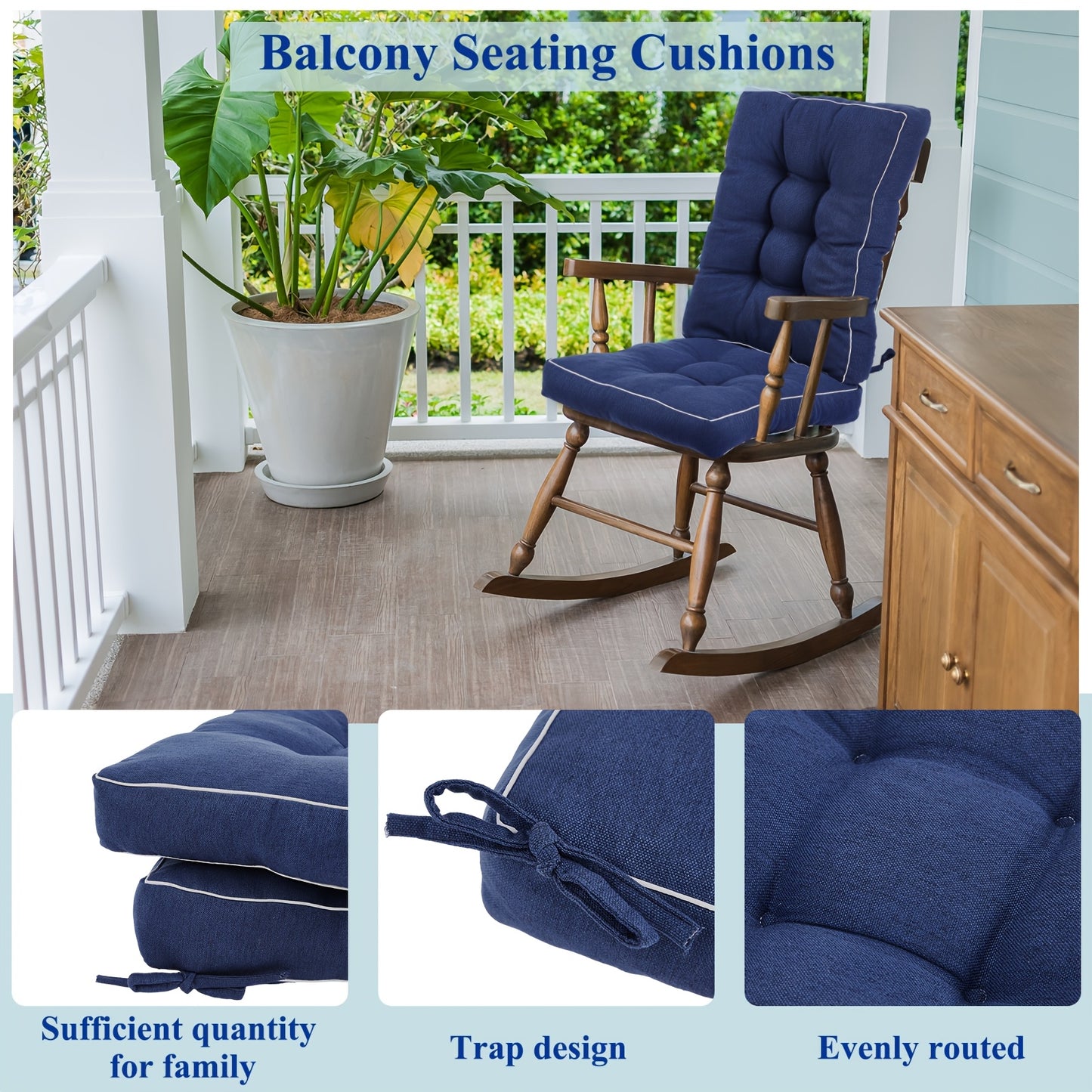 High-Back Outdoor Chair Cushions with Ties, Waterproof, 4-Pack