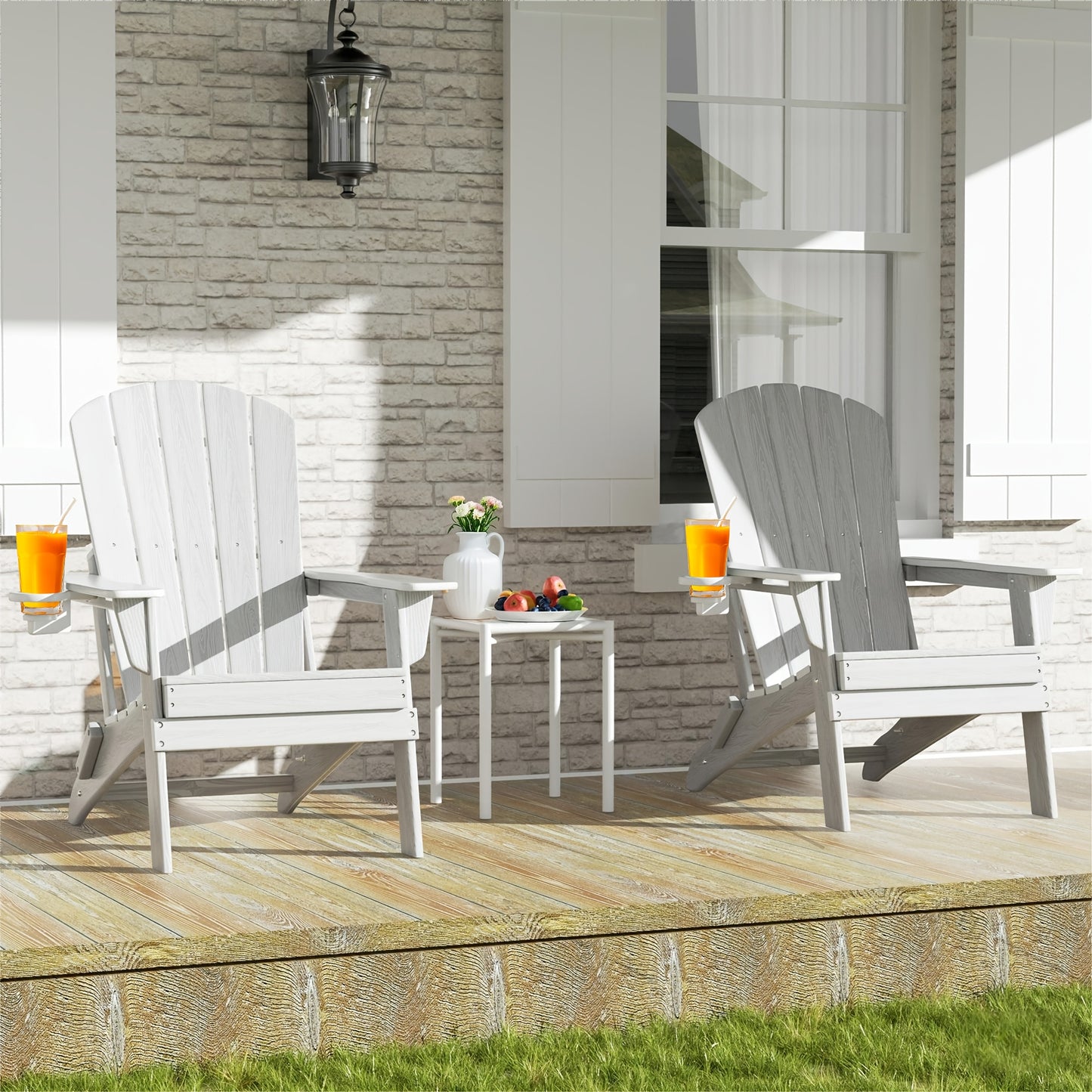 Folding Adirondack Chair, HDPE, All-Weather, Built-In Cup Holder