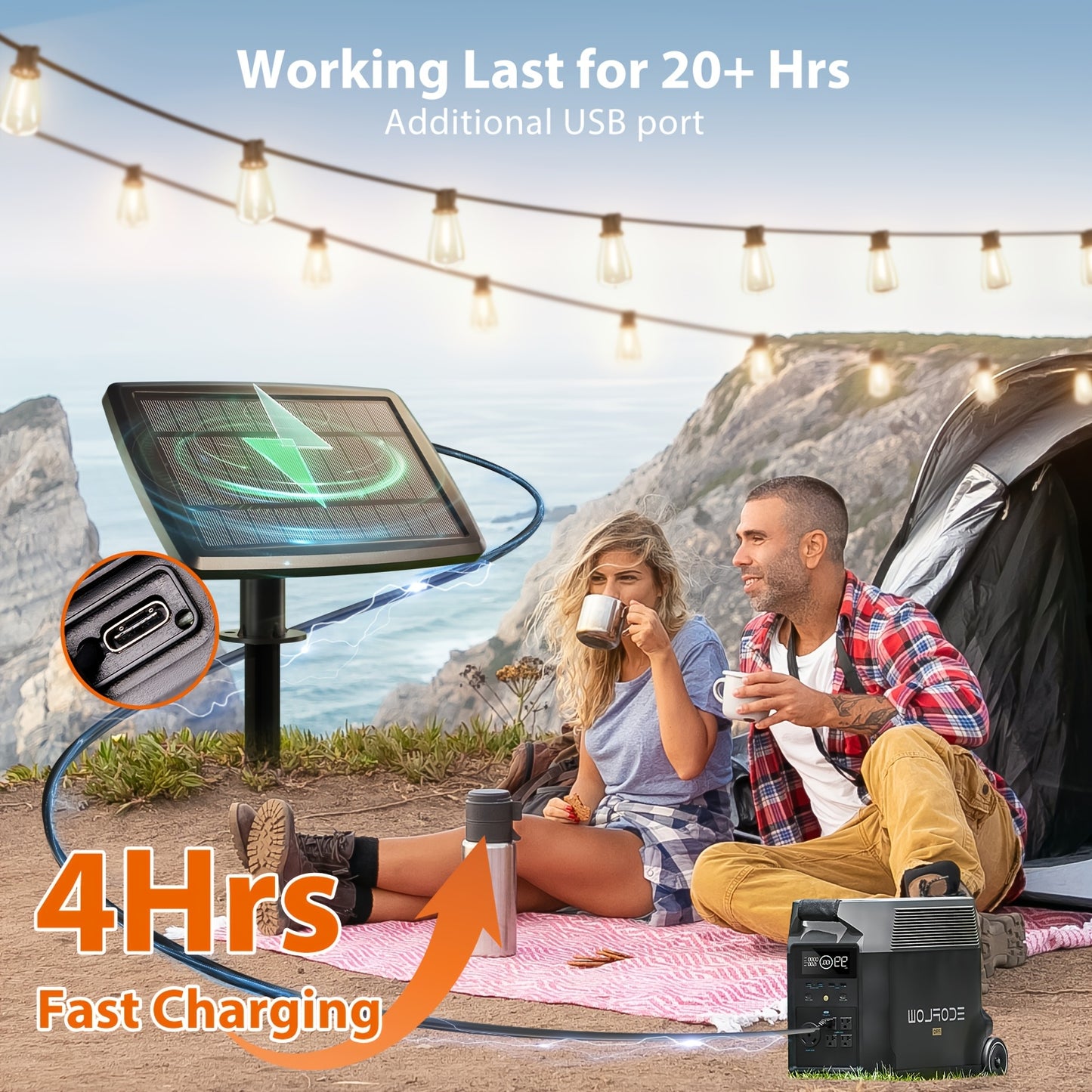 Solar LED String Lights, ST38 Edison Bulbs, Waterproof, 50–200ft