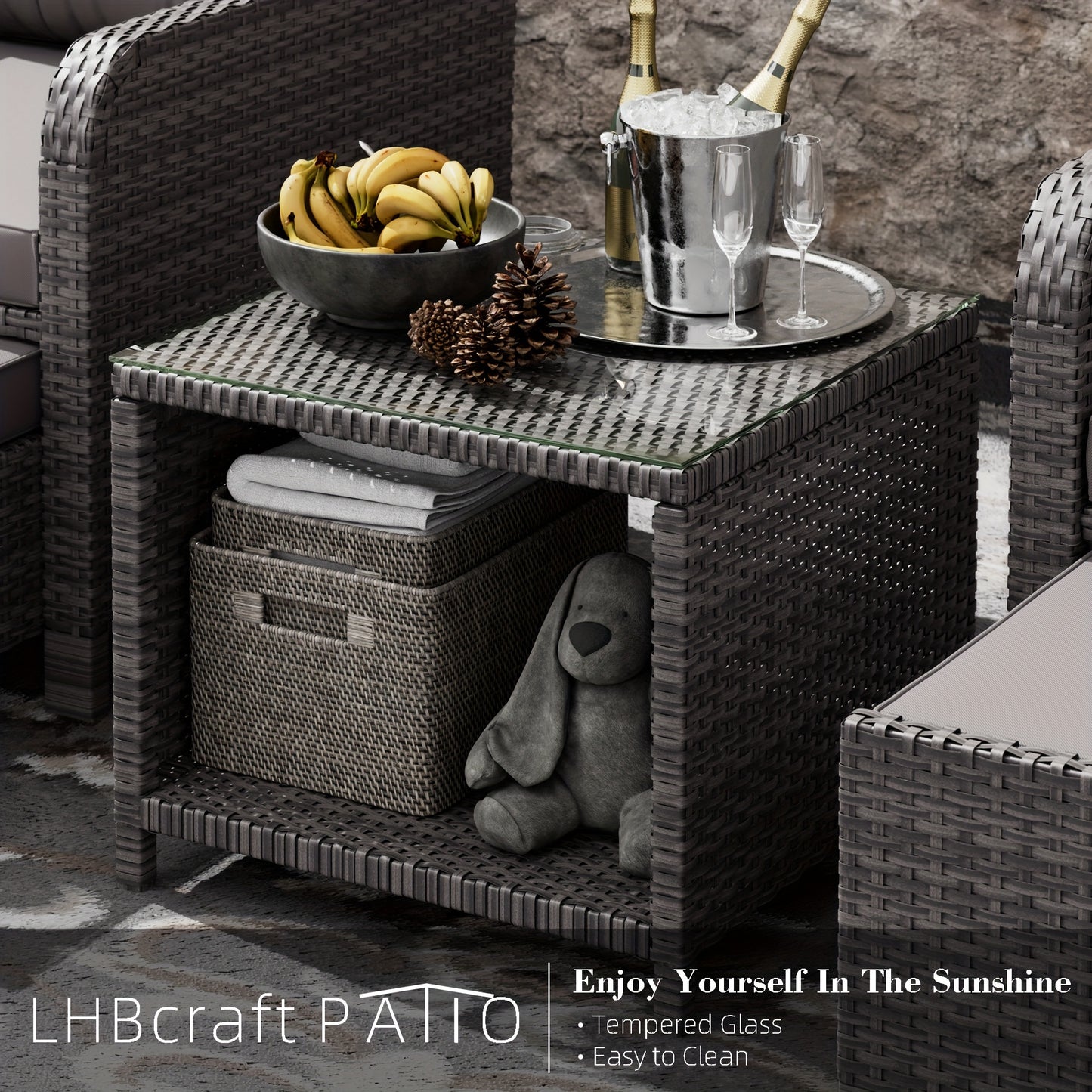 5-Piece Wicker Patio Set, Lounge Chairs, Ottomans & Glass Table