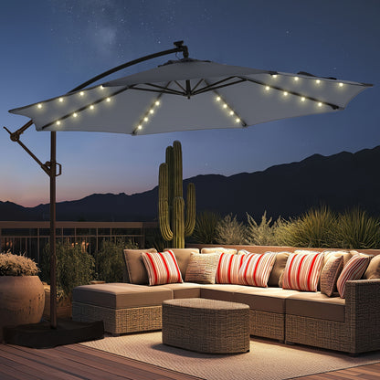 Solar LED Cantilever Patio Umbrella, 10ft, UPF50+, with Base