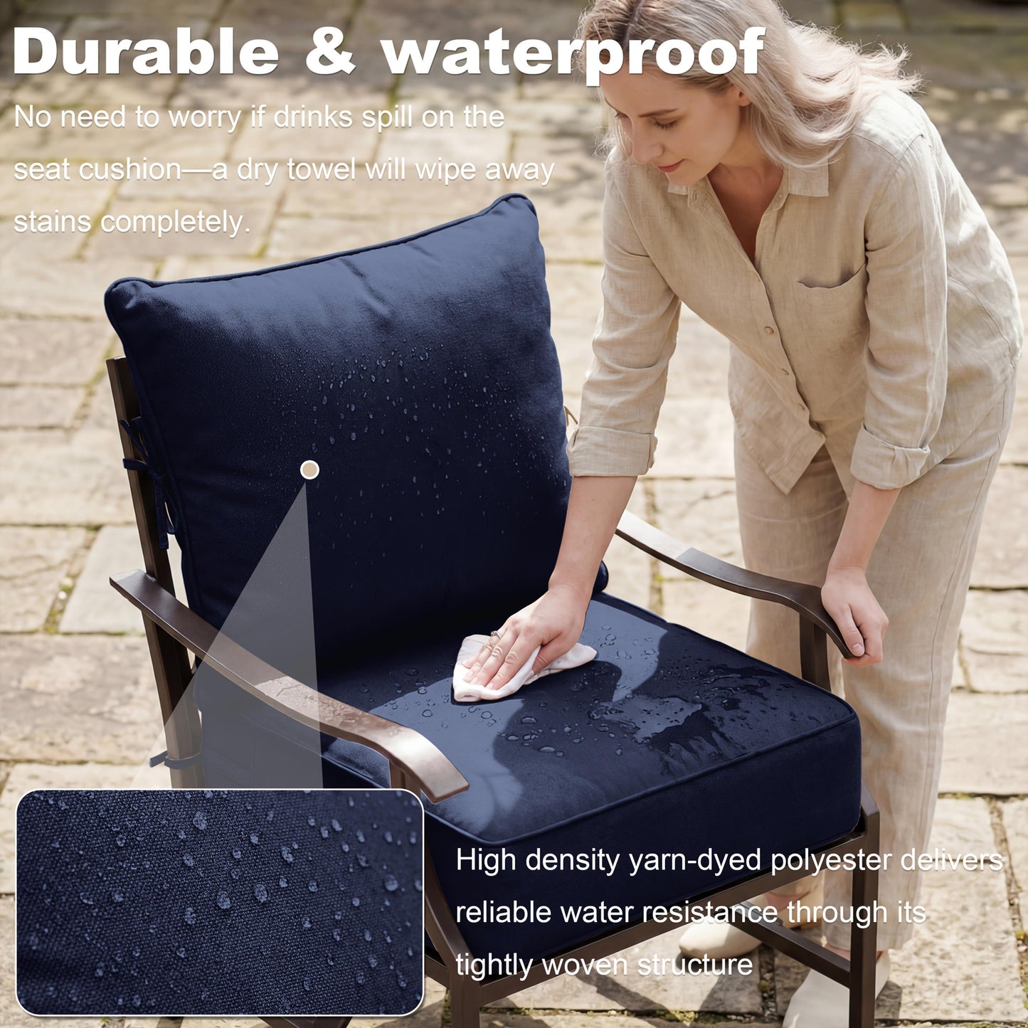 Square Patio Cushions, 24" × 24", Memory Foam, Waterproof, Multi-Pack