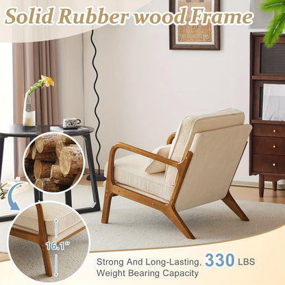 Mid-Century Accent Chair, Wide Armrests, Upholstered, with Pillow