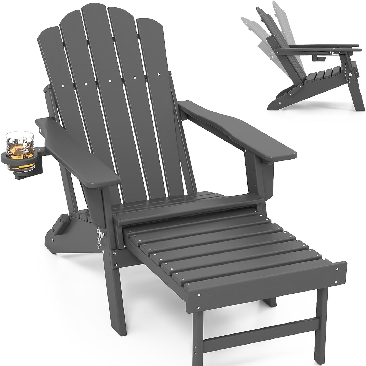 HDPE Adirondack Chair with Ottoman, Adjustable, All-Weather