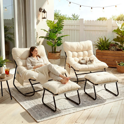 Papasan Rocking Chair with Ottoman, Metal Frame, Cushioned