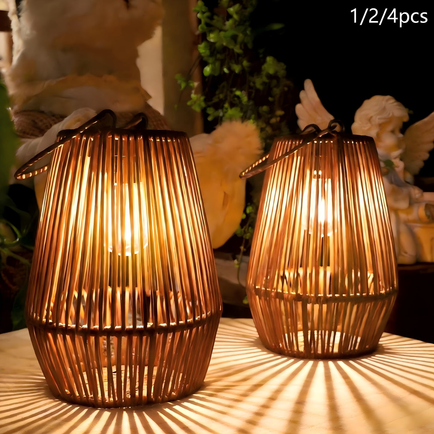 Handmade Solar Rattan Hanging Lanterns, Bohemian Style, 1–4 Pack