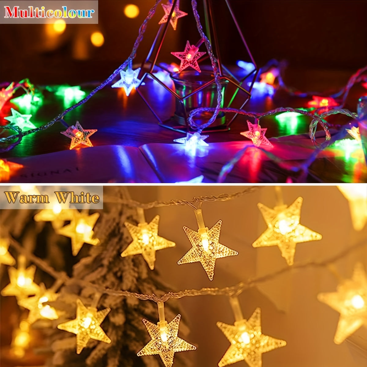 LED Star Fairy String Lights, Battery Powered, Warm White