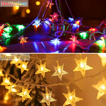 LED Star Fairy String Lights, Battery Powered, Warm White