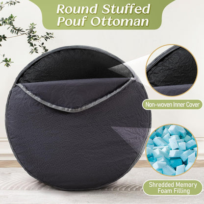 Round Corduroy Ottoman Foot Rest Pouf for Living Room Couch - Soft Plush Shredded Foam Filled Hassock Stool, Comfy Footstool