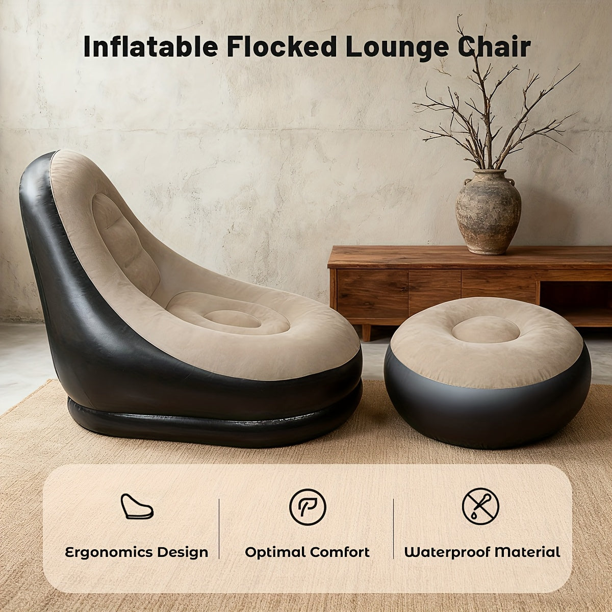 Inflatable Outdoor Lounge Chair & Footstool, Portable, Heavy-Duty